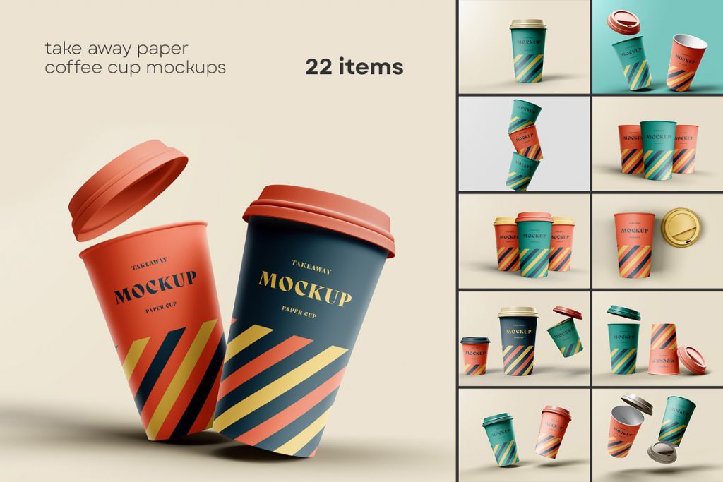 22 take away paper coffee cup mockup templates