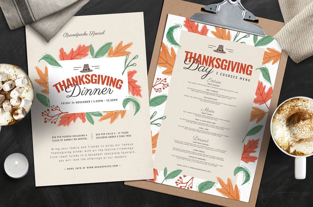 Thanksgiving menu flyer template