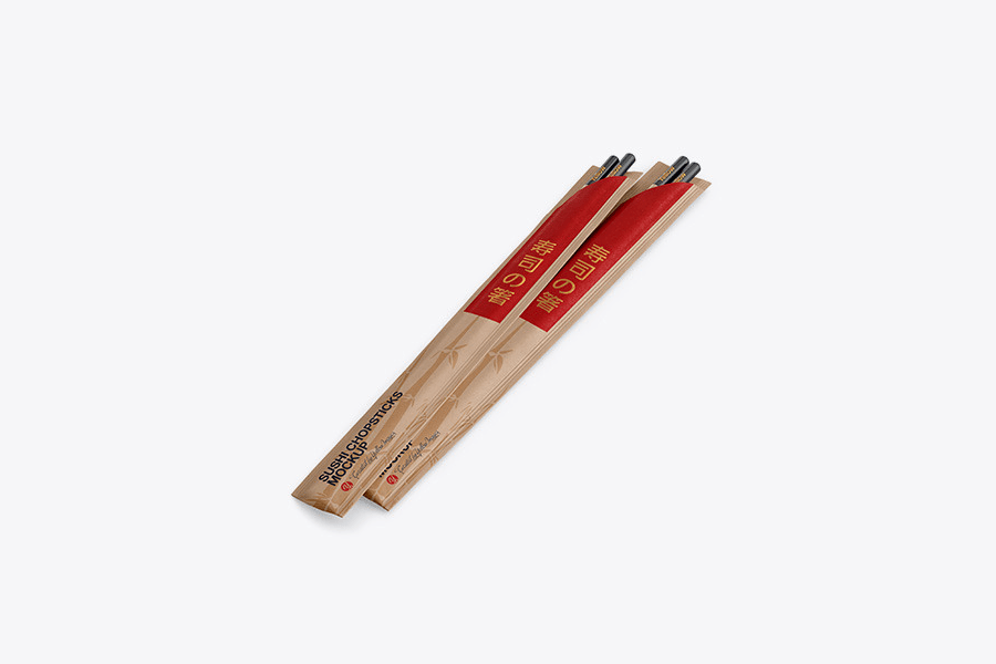 Chopsticks in kraft packaging mockup