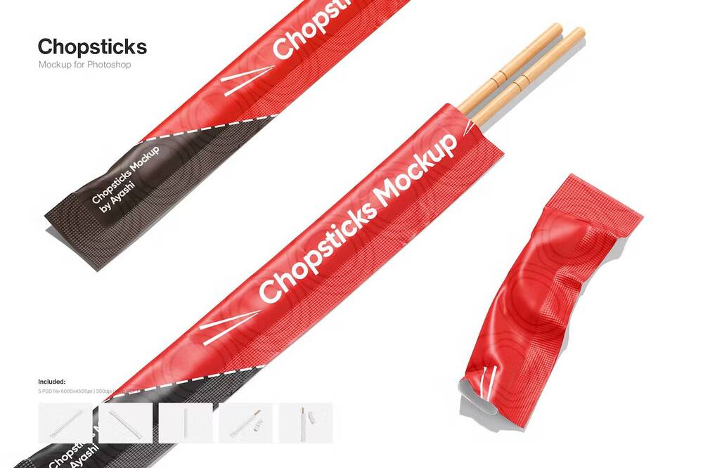 A set of chopstick packaging mockups