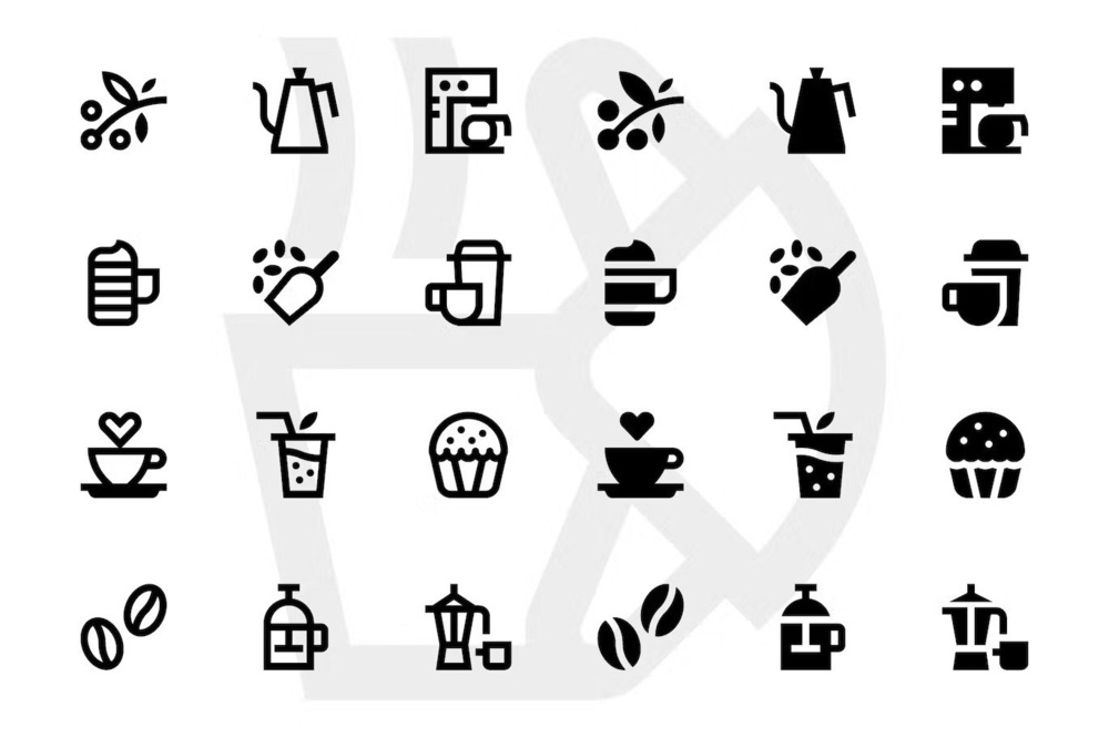 A set of outline and filled coffee house icons