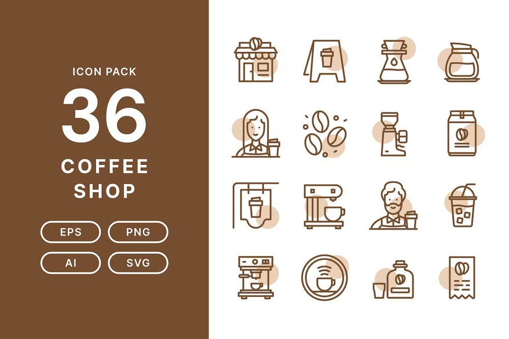 Brown set of coffee shop icons