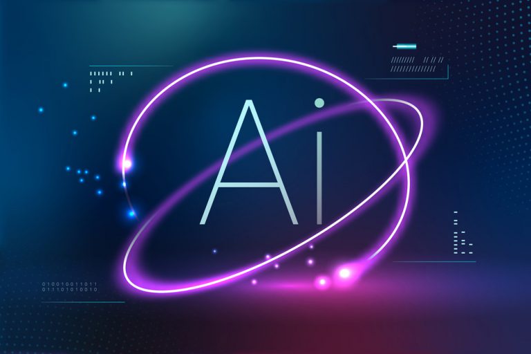 Artificial intelligence image in blue and violet