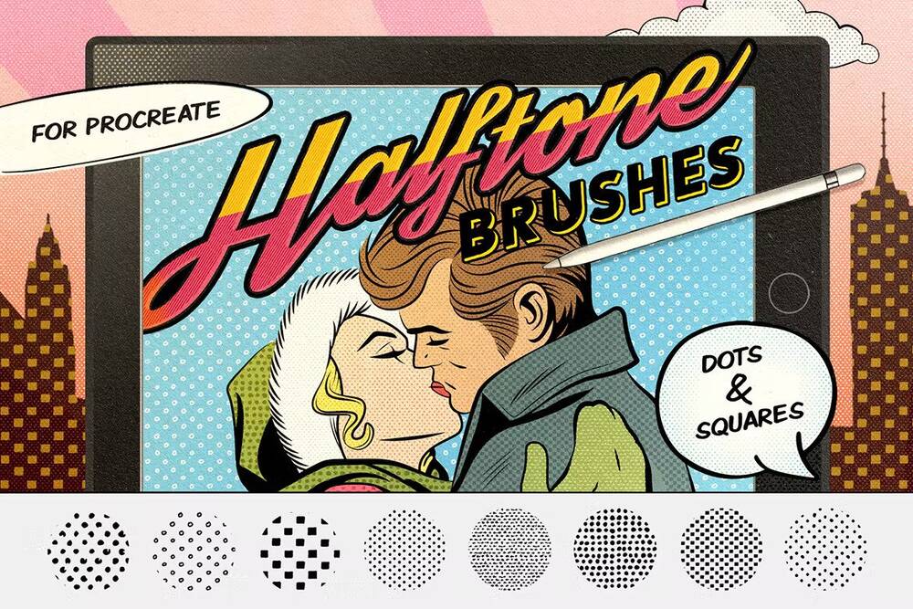 Halftone dots brushes for Procreate