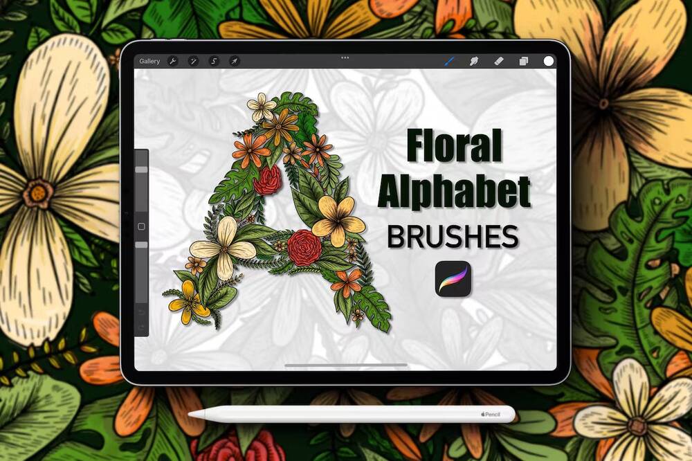 Floral alphabet Procreate brushes