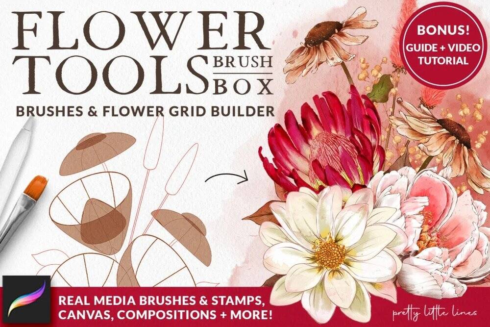 Procreate flower brushes stamps and canvas