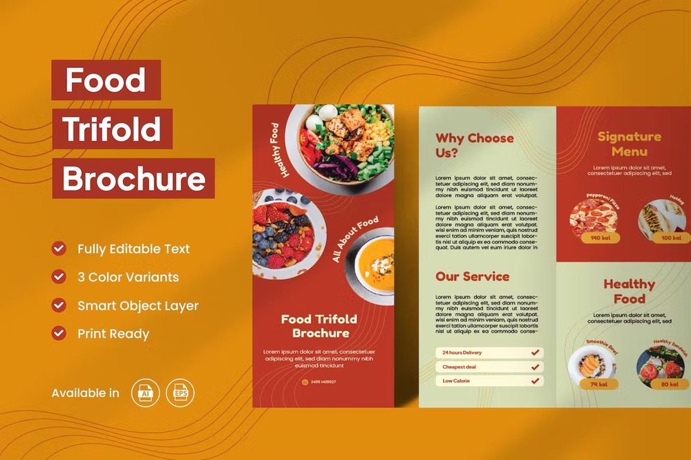 Red illustrative food brochure template