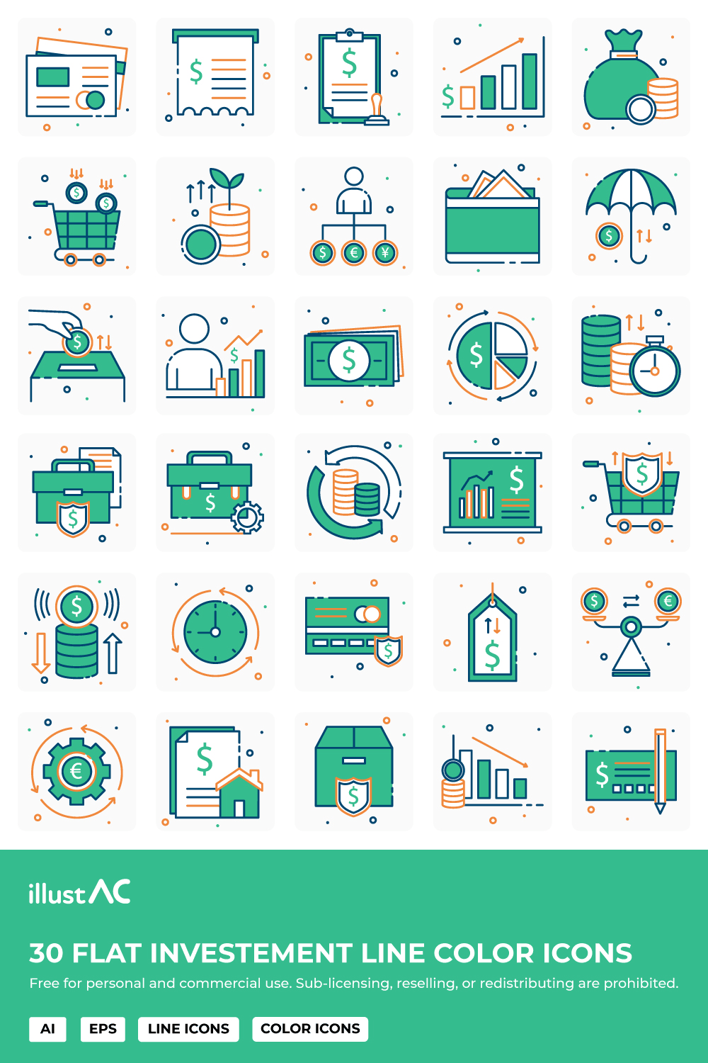 Free investment color line icon set