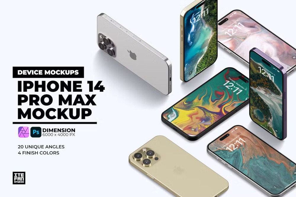 Isometric iPhone 14 pro max mockup templates