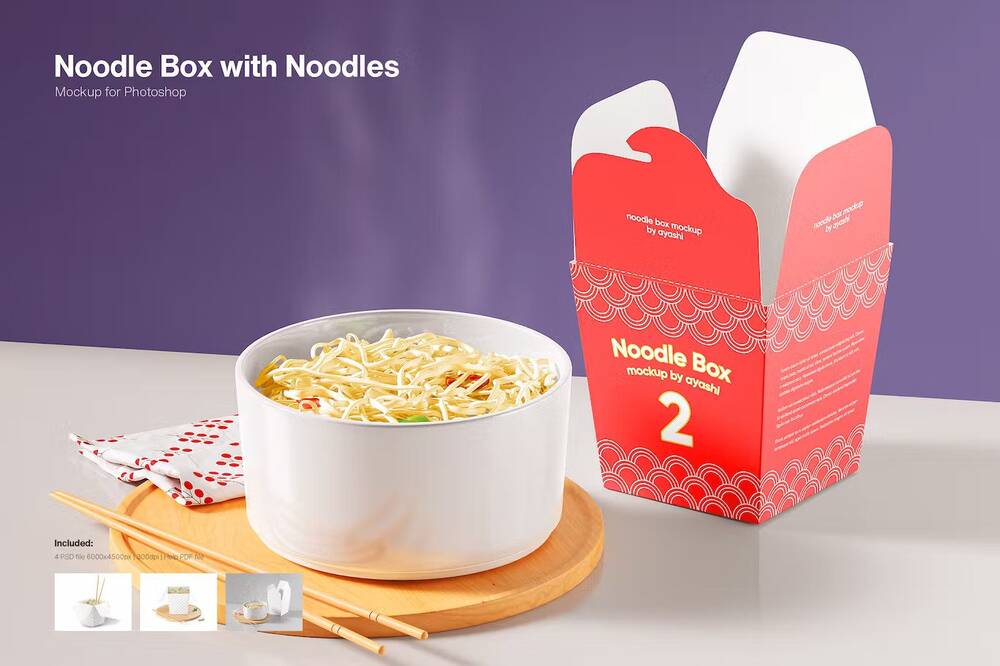 Nood box and chopsticks Photoshop mockup