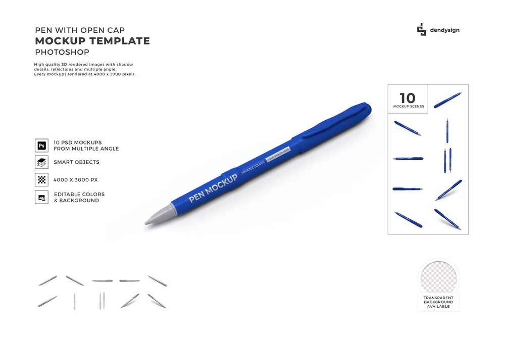 Pen with open cap mockup set