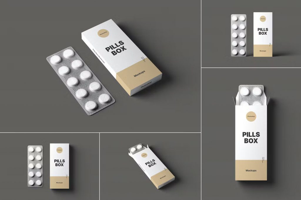 Five different pills box mockups