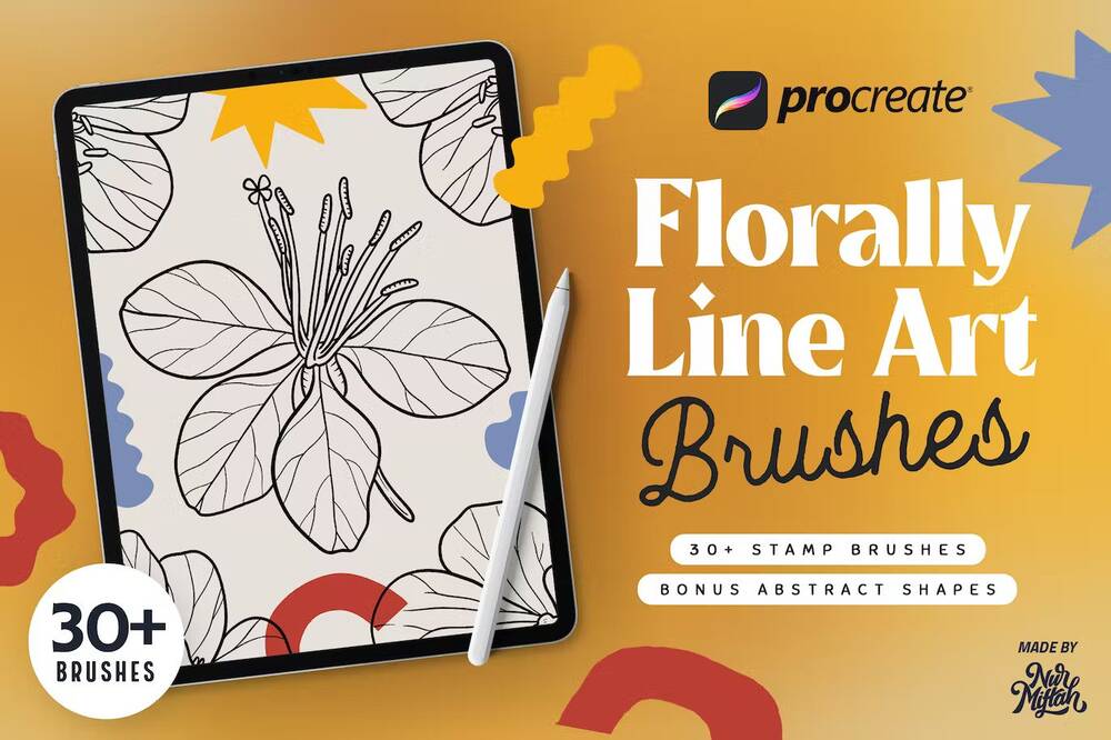 Attractive floral line art Procreate brushes