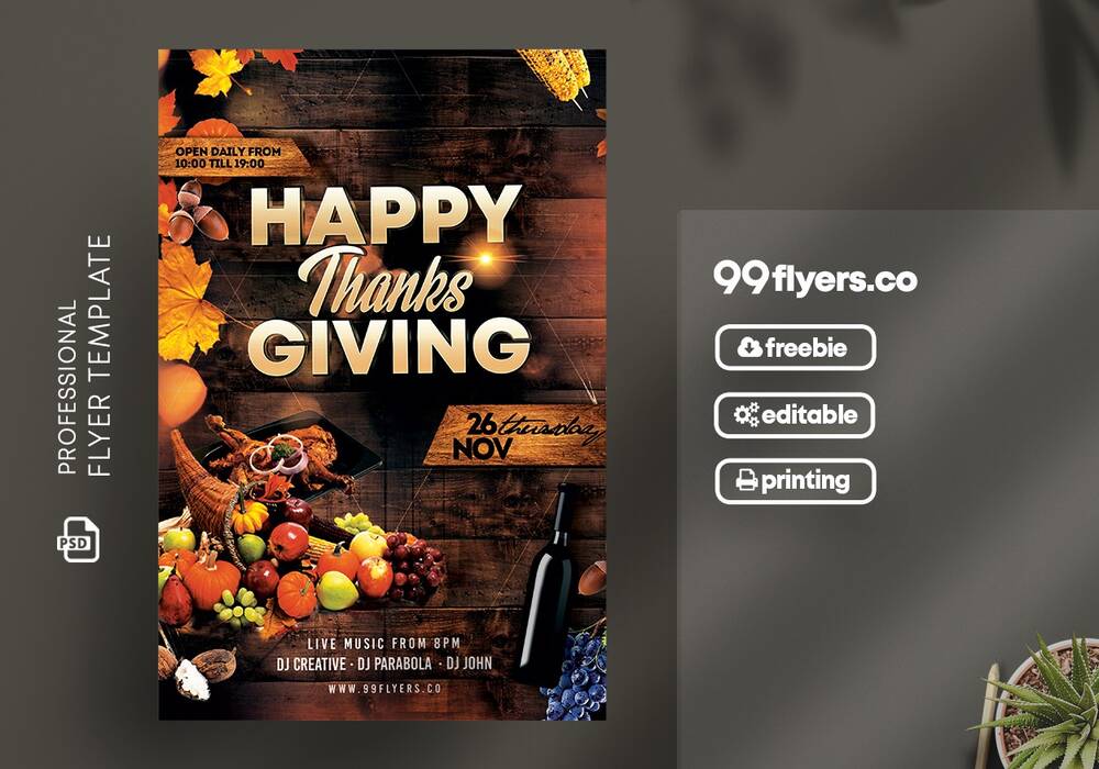 Free Thanksgiving day flyer with a brown layout
