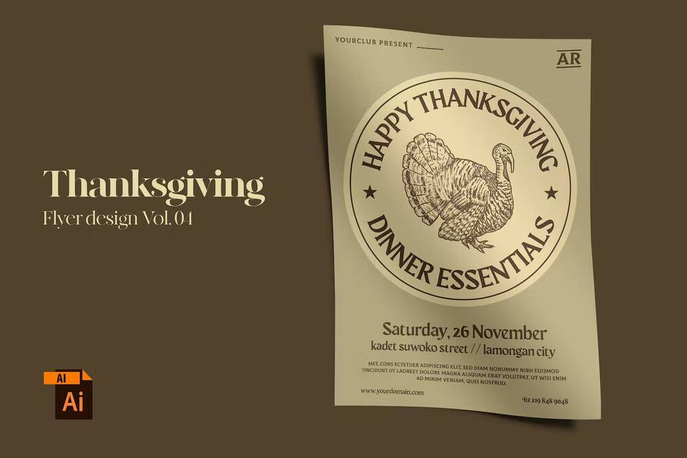 Minimalist Thanksgiving flyer design template