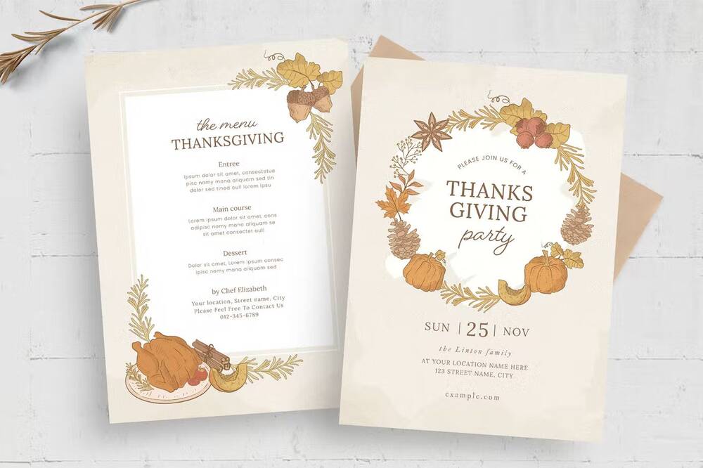Two side Thanksgiving party invitation flyers