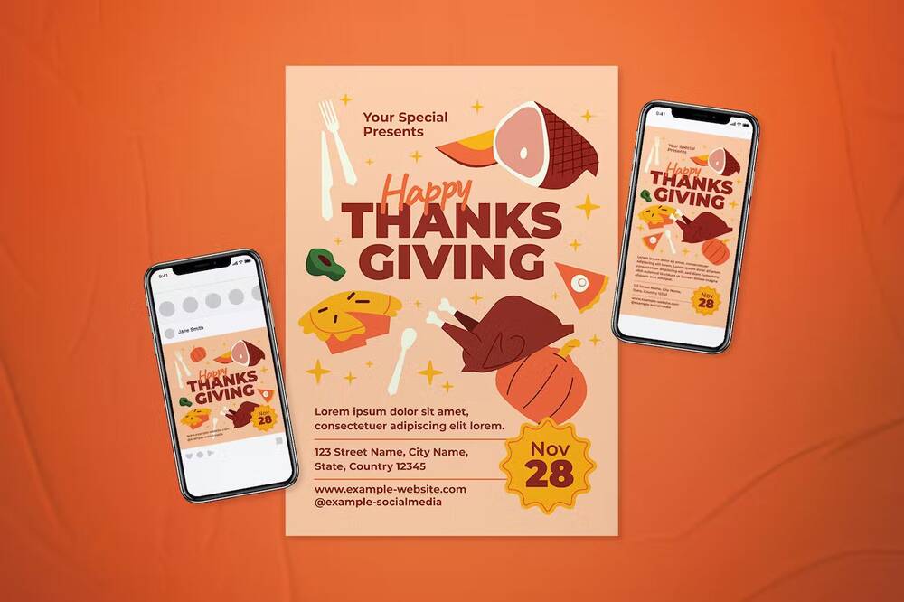 The Thanksgiving flyer with two iPhones