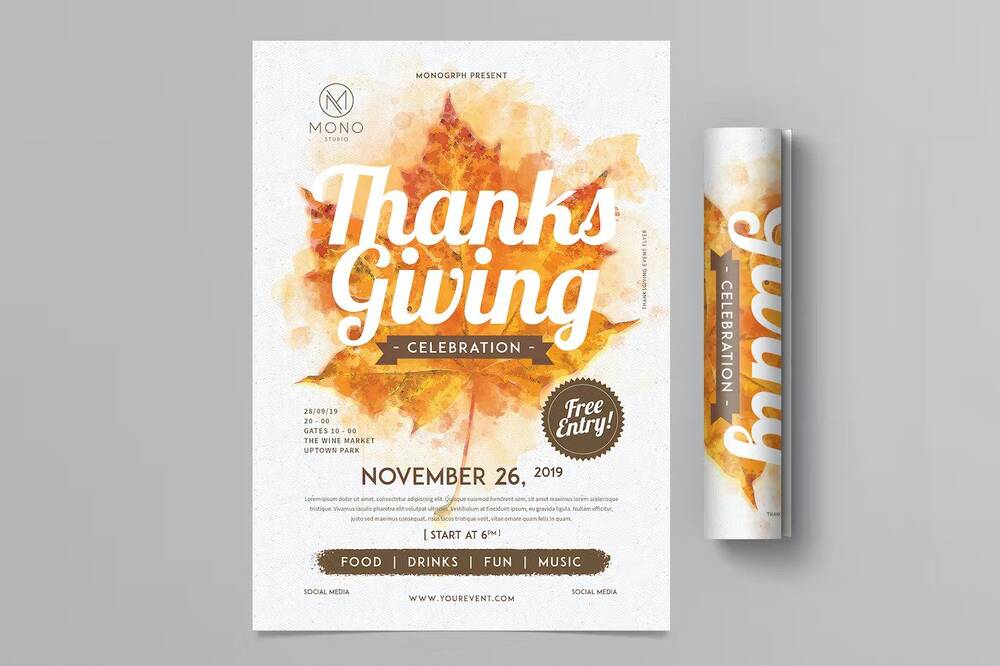 Watercolored Thanksgiving flyer template