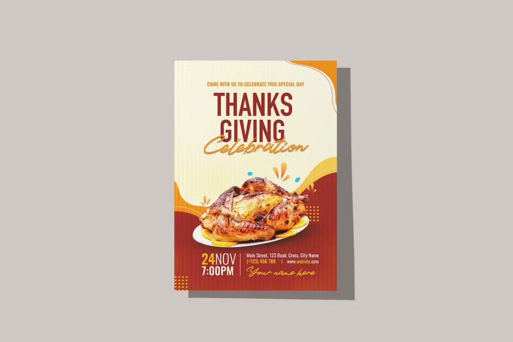 Thanksgiving flyer template with fried chicken