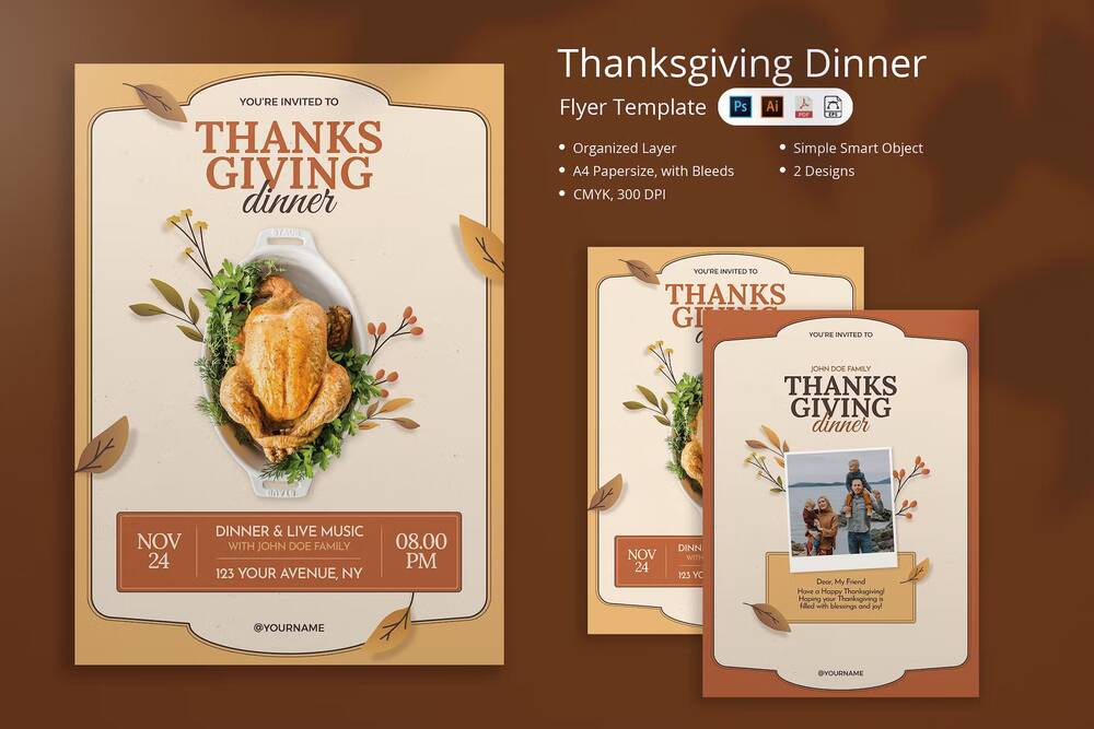Thanksgiving dinner flyer template