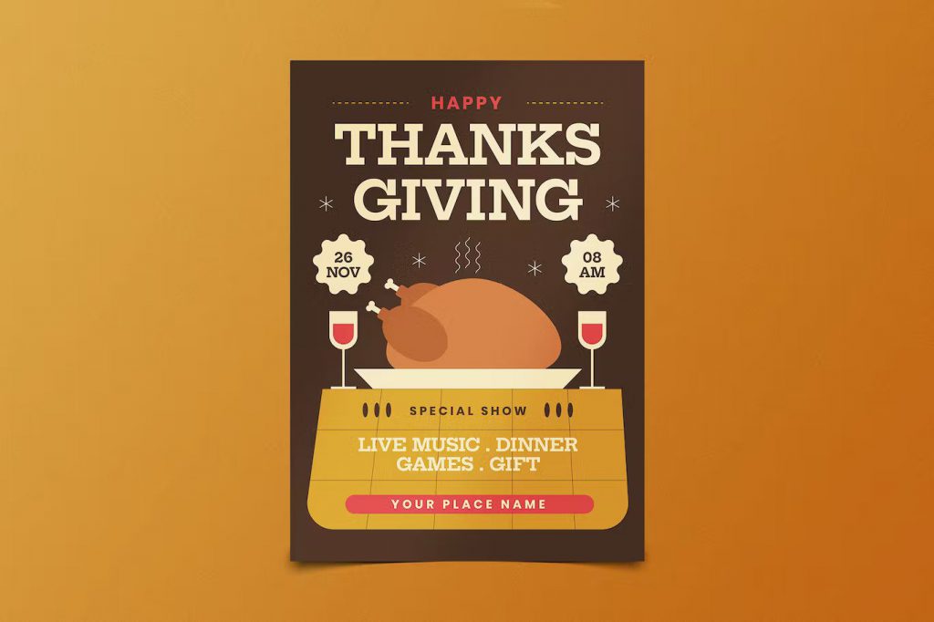 Turkey Thanksgiving dinner flyer template
