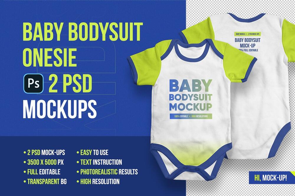 Two baby bodysuit onesie mockup templates