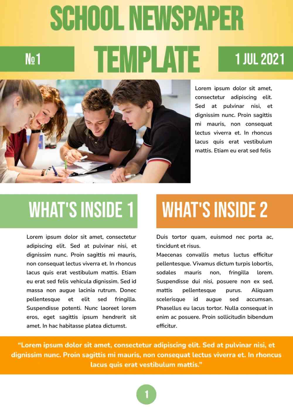 Colorful middle school newspaper template