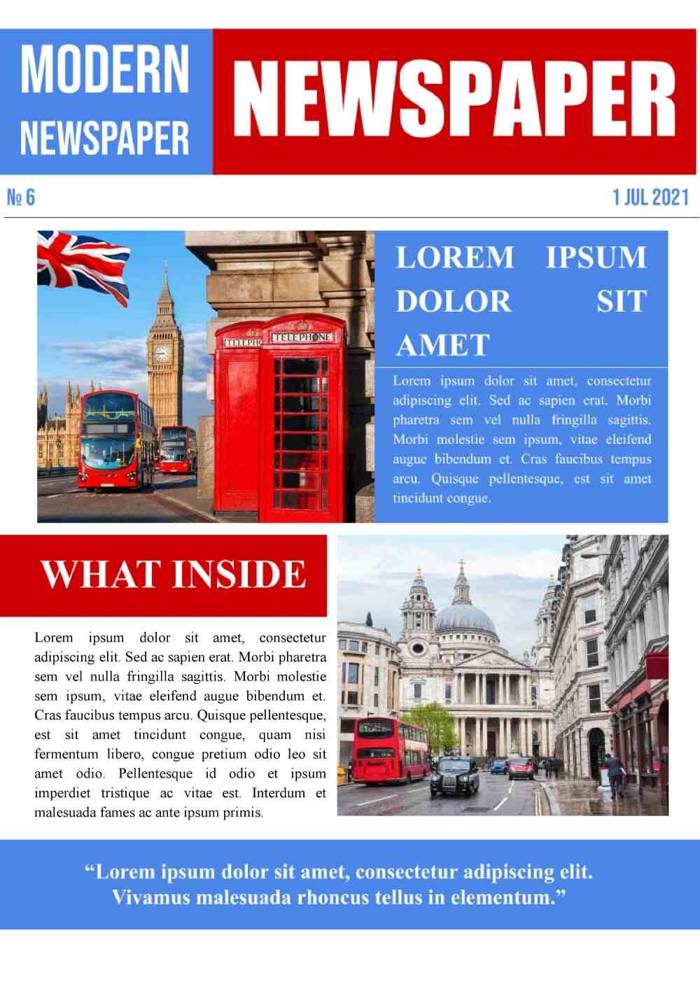 Red blue and white newspaper template