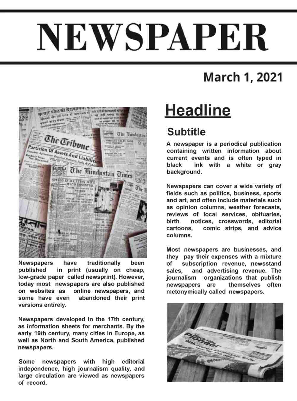 Easy to use newspaper template