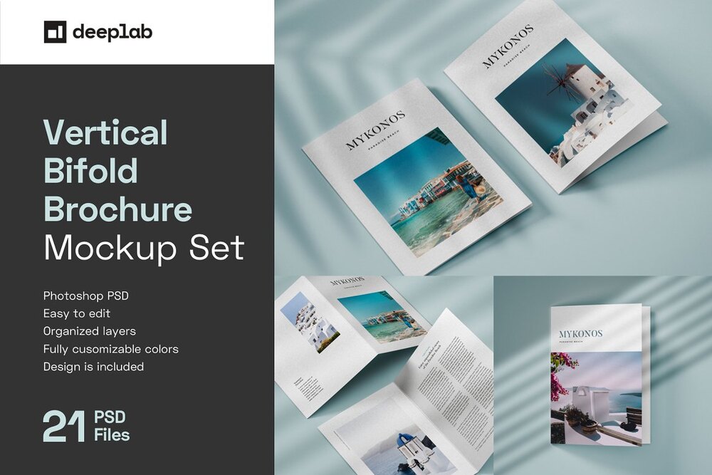 A set of well crafted brochure mockups with a shadow