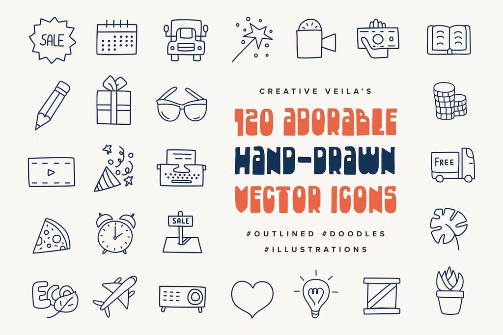 120 hand-drawn vector icons for instahgram highlights