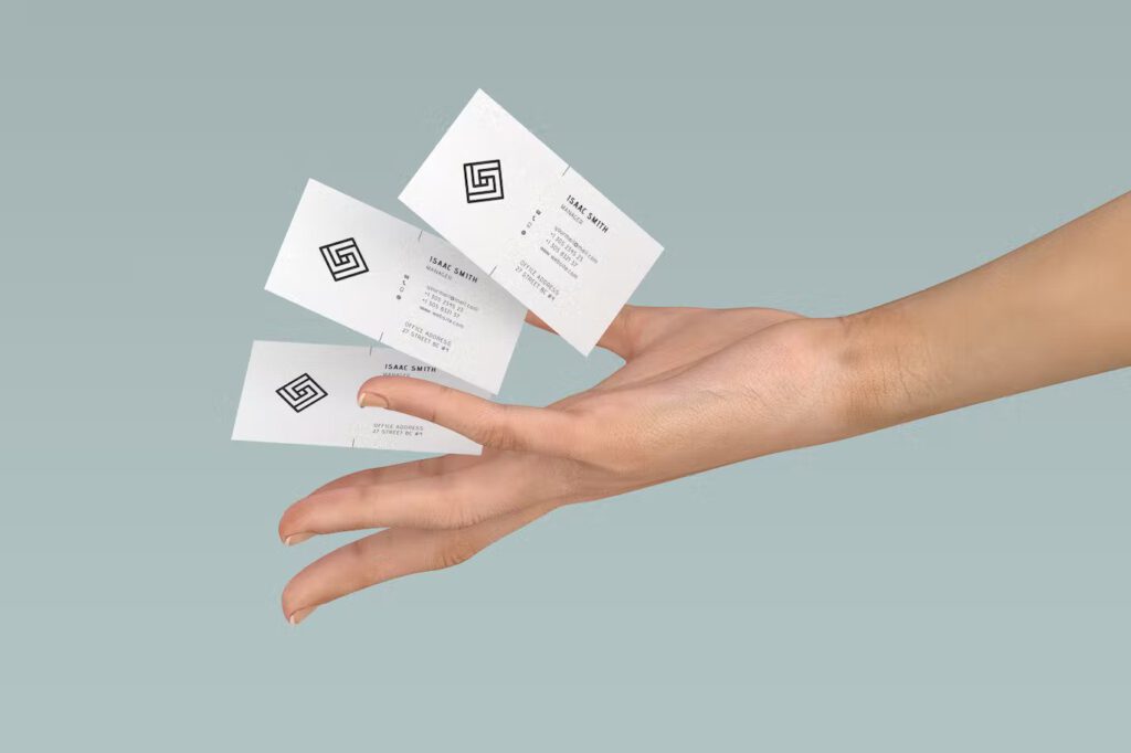 Three business cards floating mockup