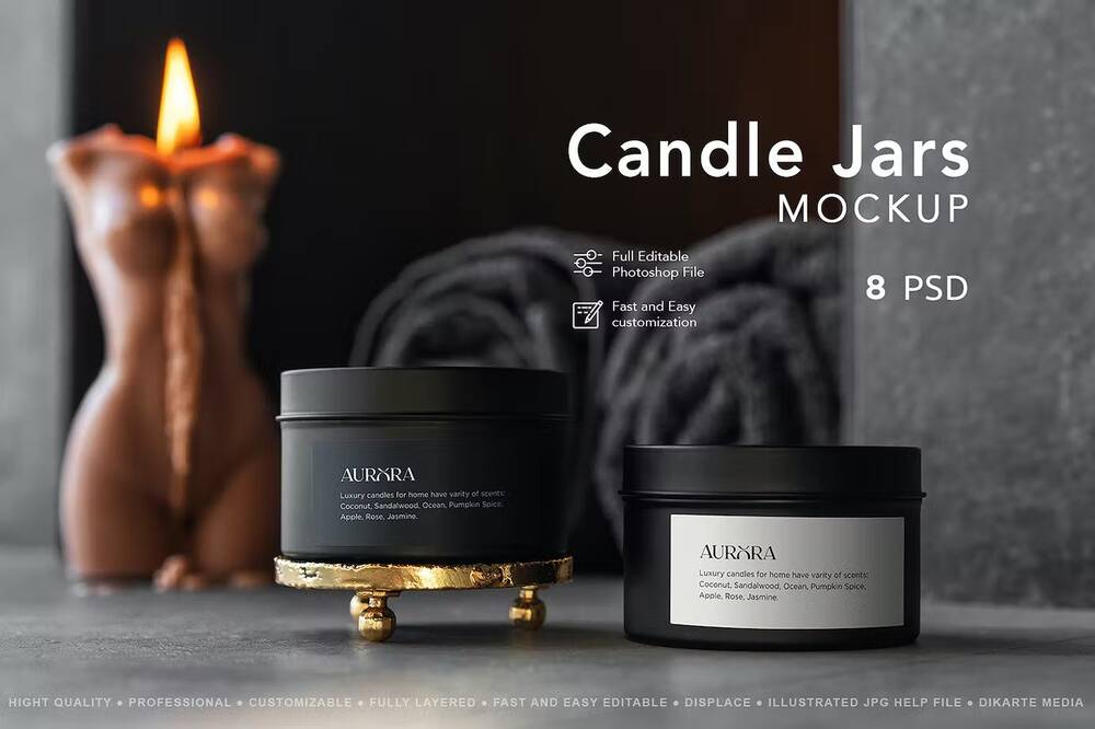 Editable candle jars mockup set