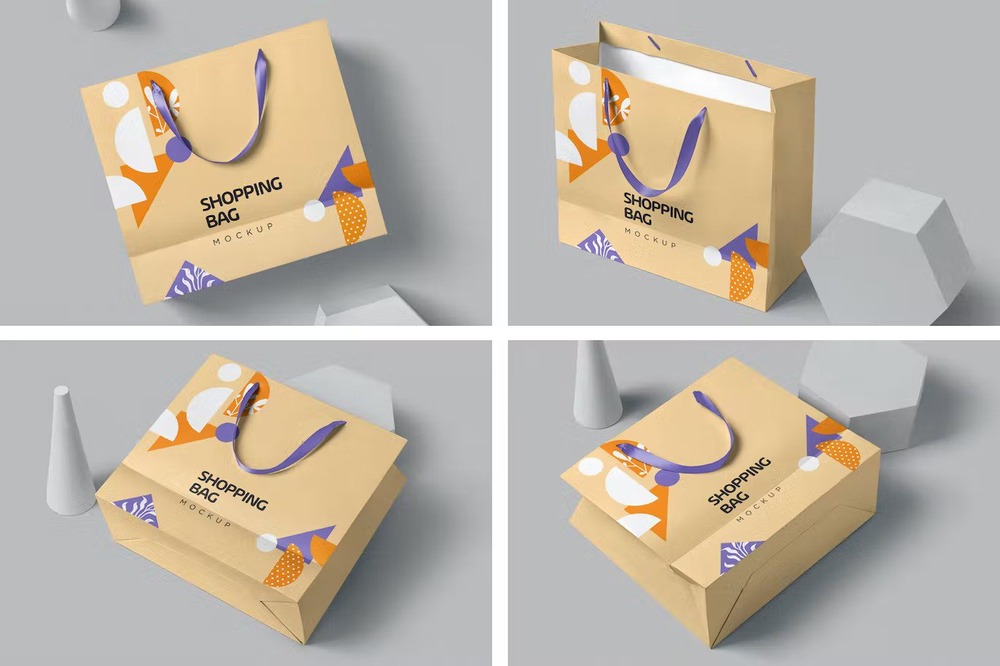 Four different shopping bag mockups