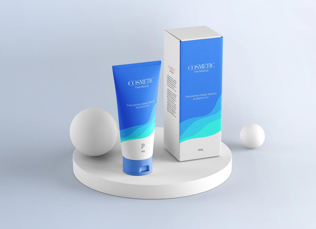 Cosmetic tube with box mockup template