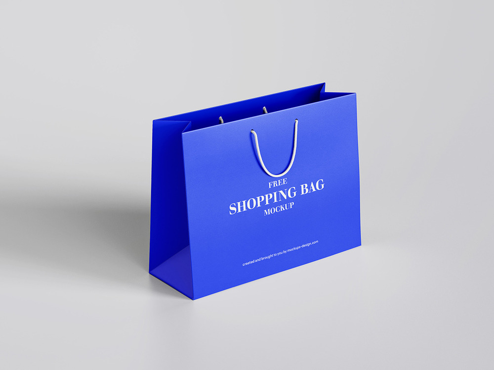Free blue horizontal shopping bag mockup set