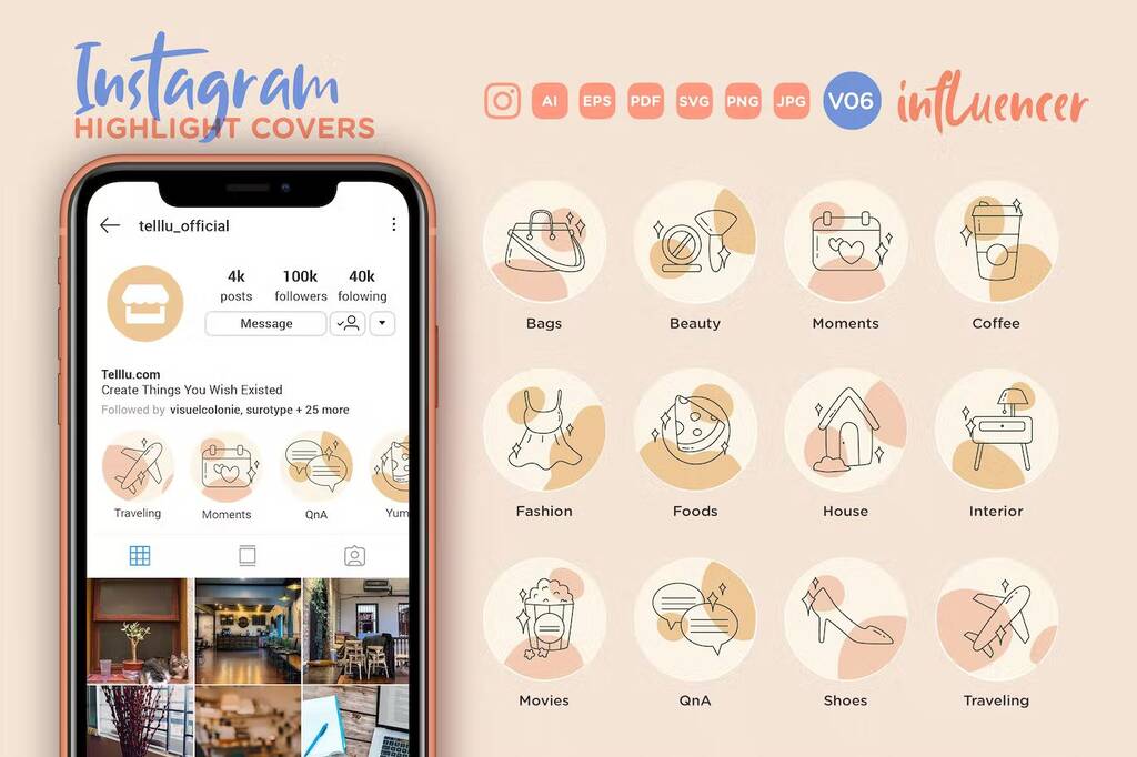 Instagram highlight icon set for influencers