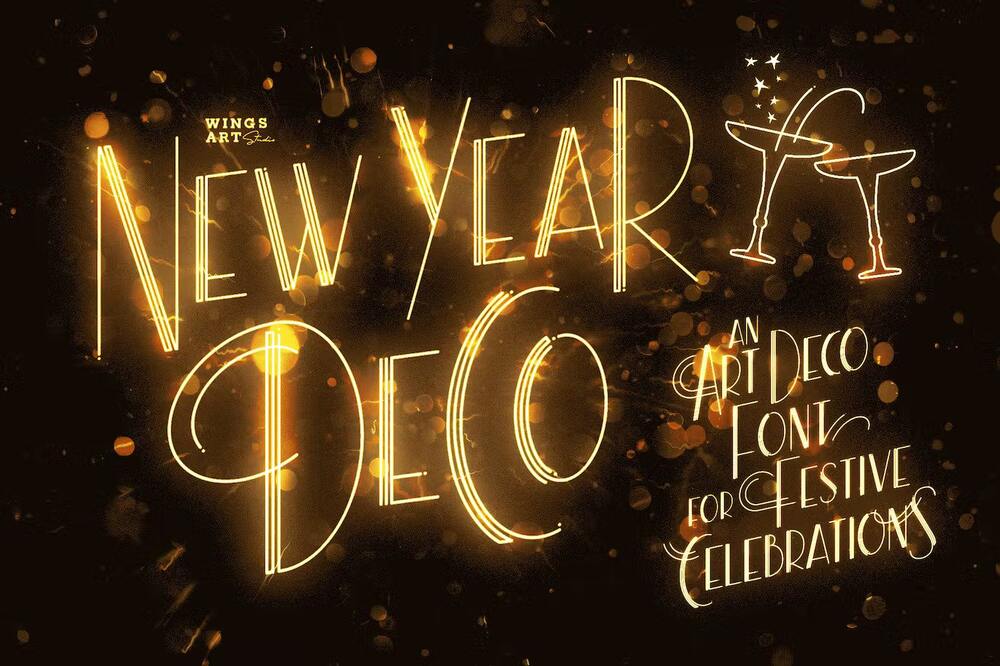 Glowing art deco font