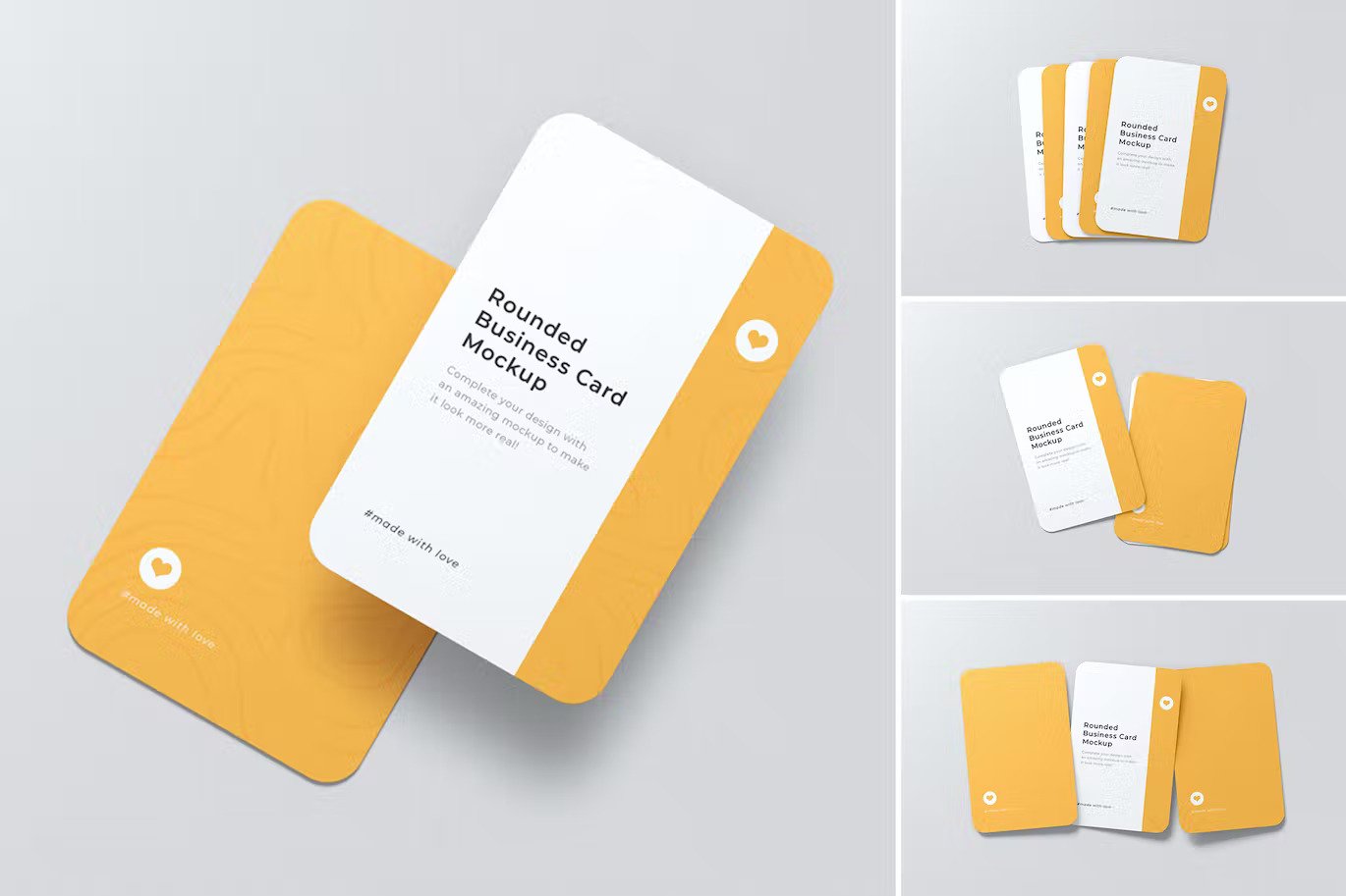 White yellow vertical round business card mockup