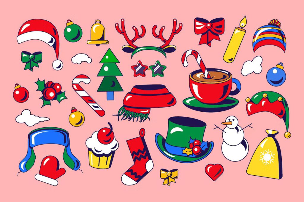 Cartoon Christmas vector symbols