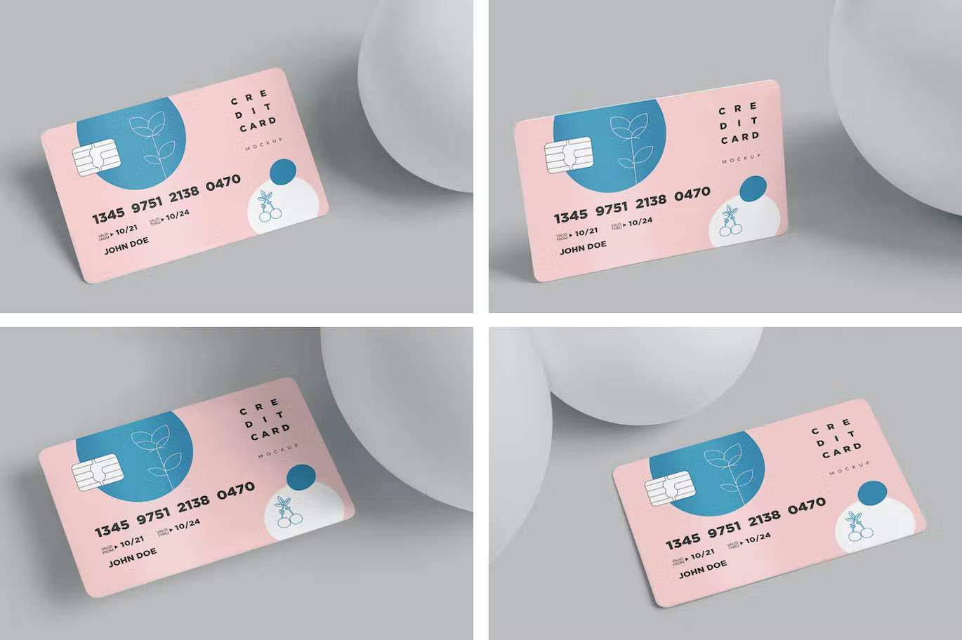 Four different credit card mockup designs