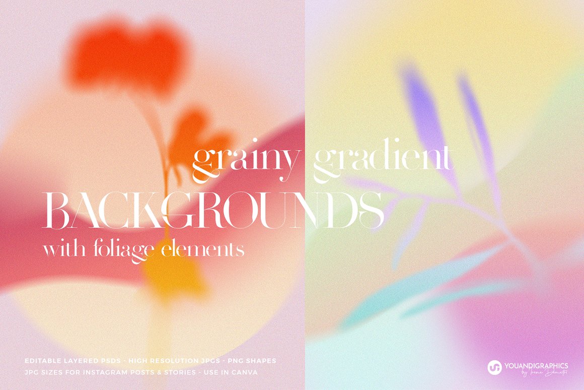 Colorful grainy pastel gradient backgrounds