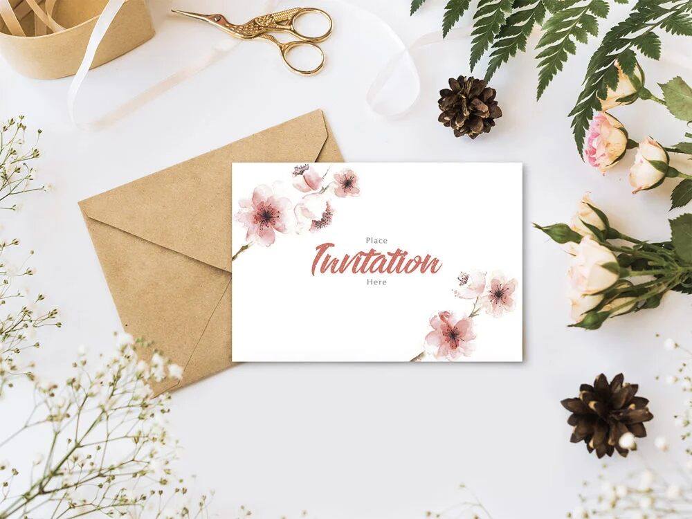 A free floral invitation card mockup