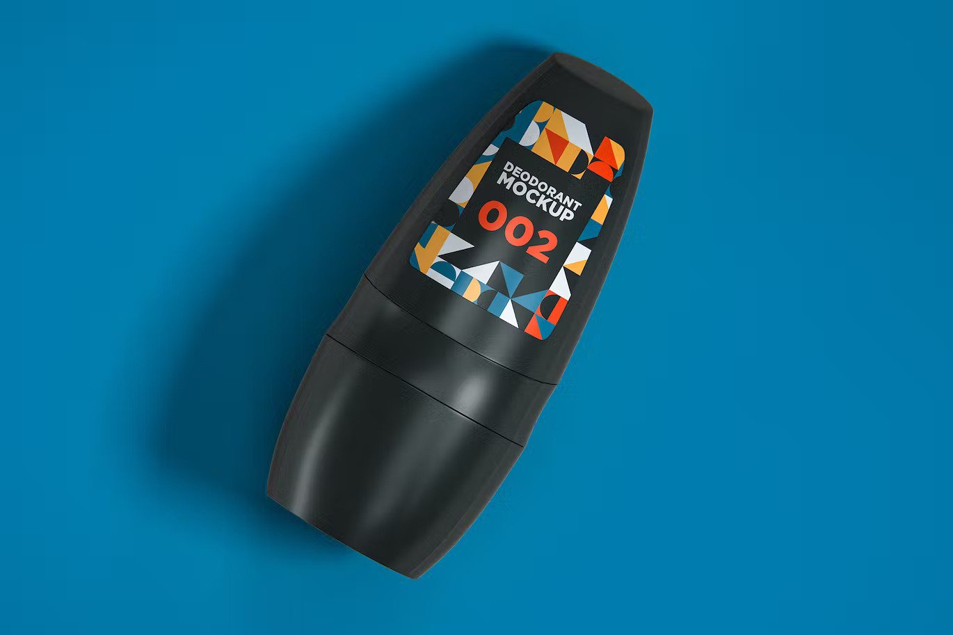 A black deodorant on blue background mockup