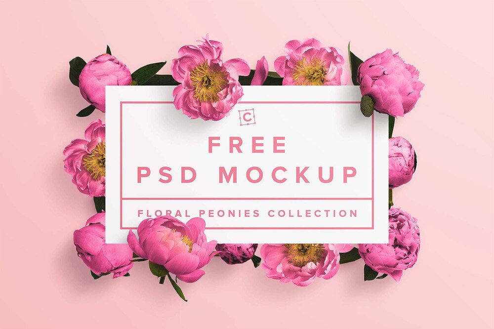 A free banner mockup with peonies