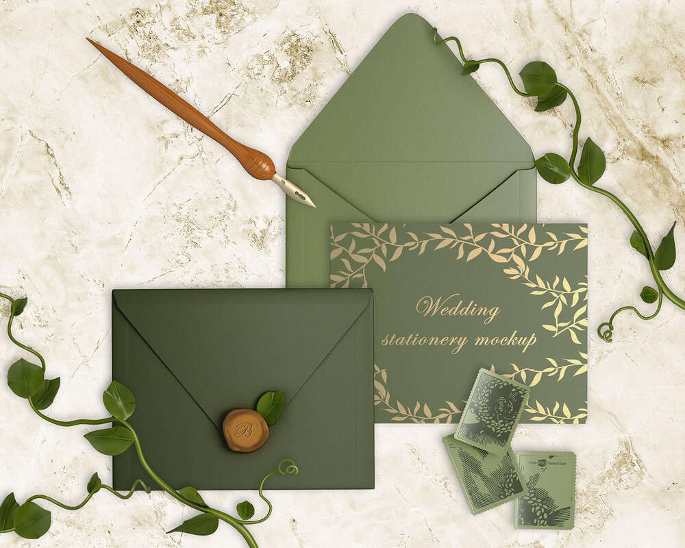 Free wedding invitation and card mockup template