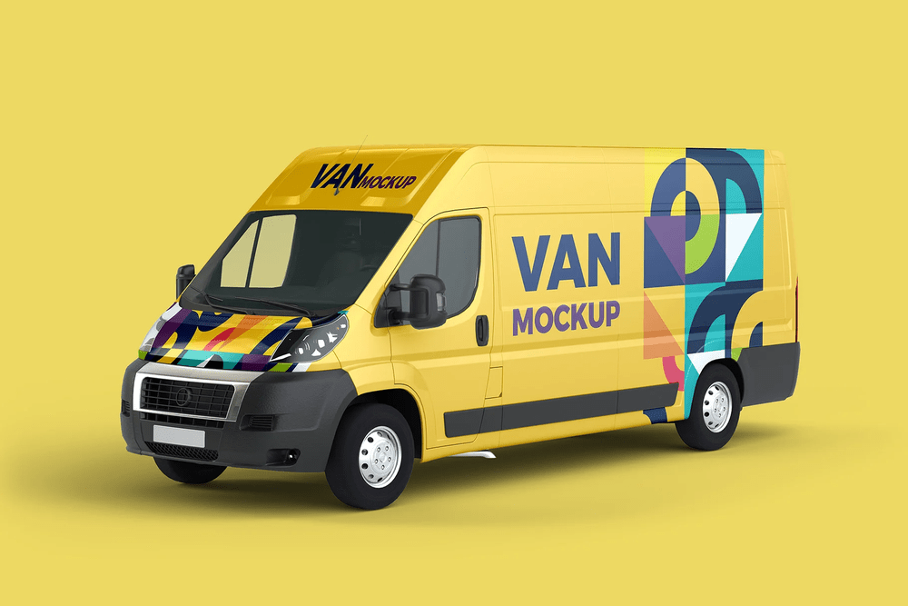 Yellow van on yellow background mockup
