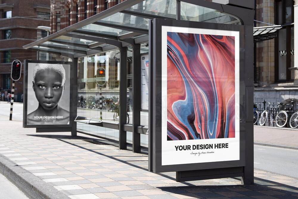 A bus shelter billboard mockup templates