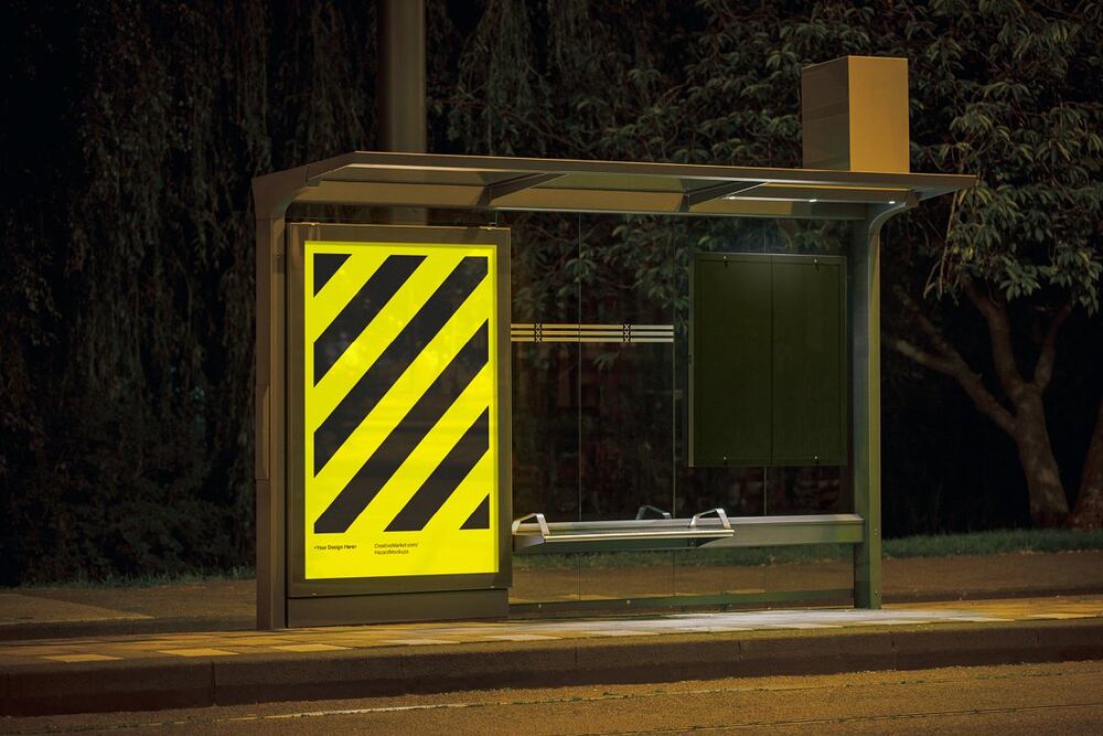 A night bus stop poster mockup template