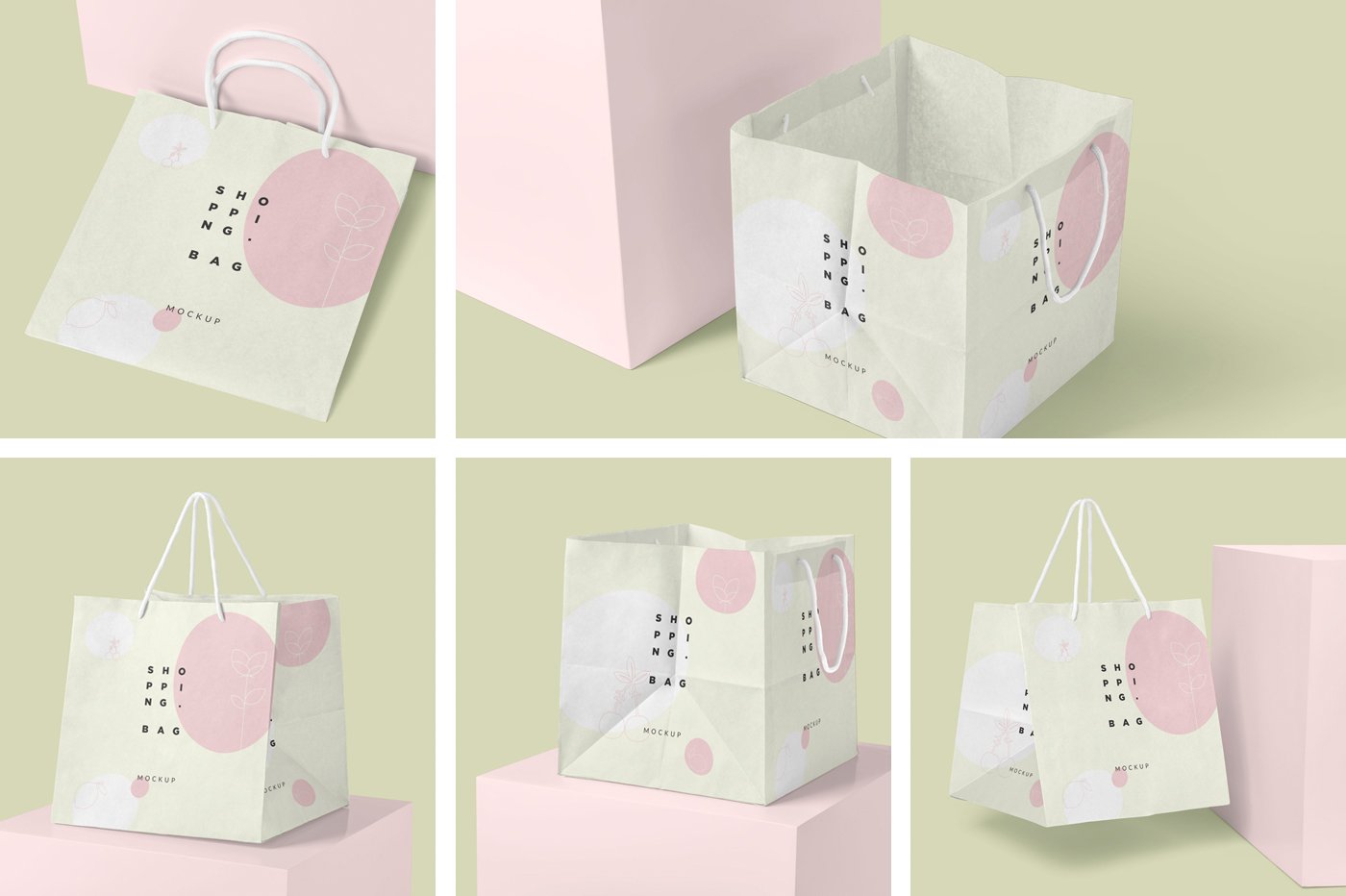 A different square paper bag mockup templates